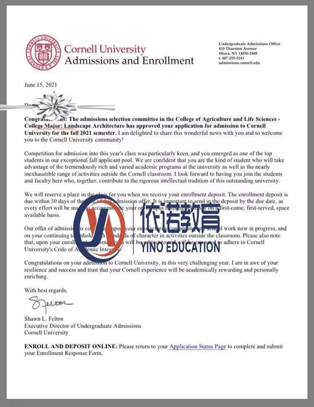 捷报频传,成功获得康奈尔大学建筑学专业录取